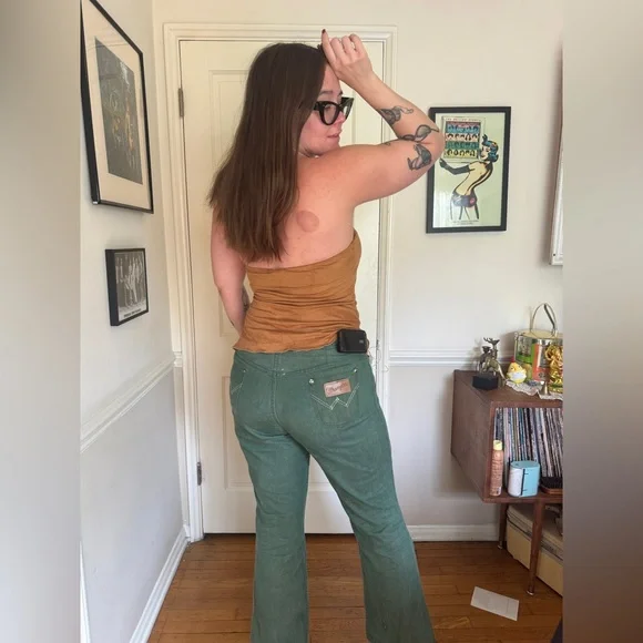 Y2K Vintage Brown Ultra Suede Asymmetrical Top Sz L - Picture 2 of 6